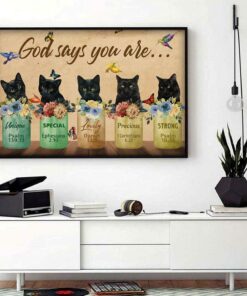 Black cat God says you are horizontal canvas 1