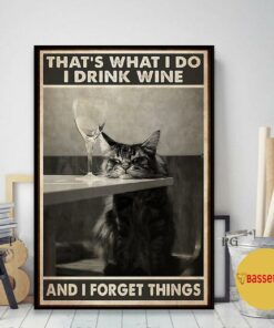 Black cat I drink wine and I forget things poster 2