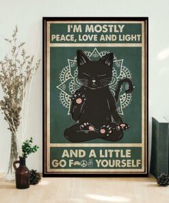 Black cat Im mostly peace love and light canvas 1