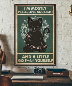 Black cat Im mostly peace love and light canvas 3