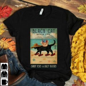 Black cat beach life sandy toes and salty kisses poster canvas 2