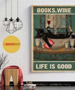 Black cat books wine life is good poster canvas 1
