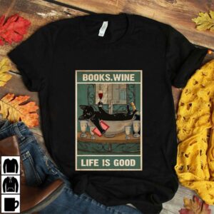 Black cat books wine life is good poster canvas 4