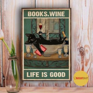 Black cat books wine life is good poster canvas 5