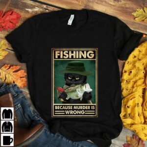 Black cat fishing because murder is wrong poster canvas 4