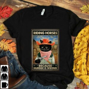 Black cat horse riding because murder is wrong poster canvas 3