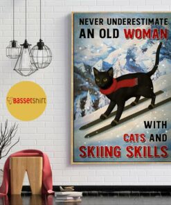 Black cat poster never underestimate old woman with cats and skiing Skills poster 1