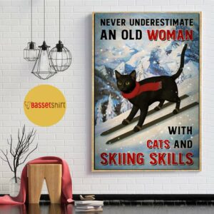 Black cat poster never underestimate old woman with cats and skiing Skills poster