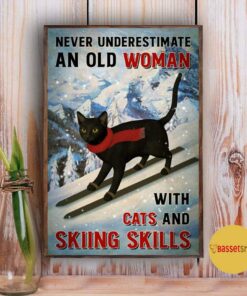 Black cat poster never underestimate old woman with cats and skiing Skills poster 3