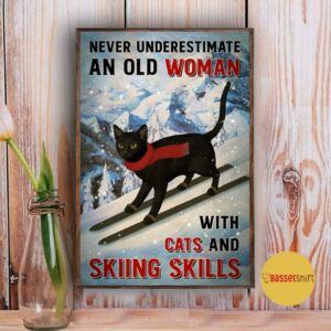 Black cat poster never underestimate old woman with cats and skiing Skills poster 3