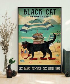 Black cat reading club so many books so little time poster 1