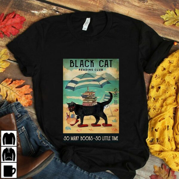 Black cat reading club so many books so little time poster