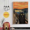 Black cat scream Starry Night poster canvas