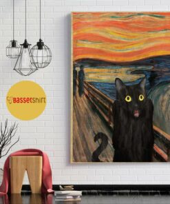 Black cat scream Starry Night poster canvas 1