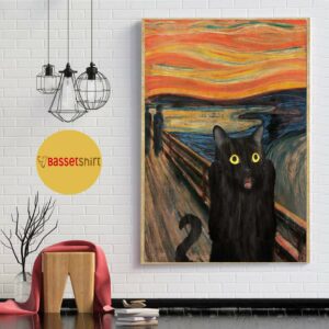 Black cat scream Starry Night poster canvas 1