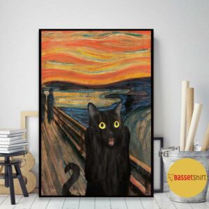 Black cat scream Starry Night poster canvas