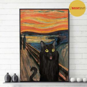 Black cat scream Starry Night poster canvas 3