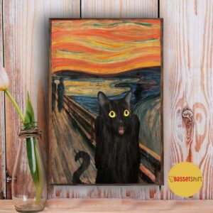 Black cat scream Starry Night poster canvas 5