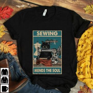 Black cat sewing mends the sould poster canvas 2