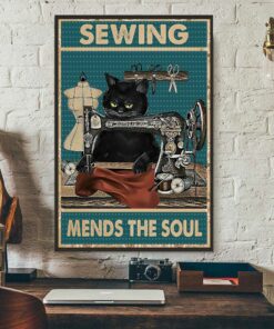 Black cat sewing mends the sould poster canvas 3