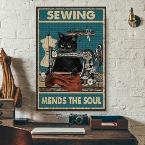 Black cat sewing mends the sould poster canvas 3