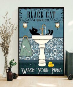 Black cat sink co wash your paws poster canvas 1