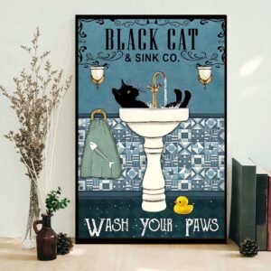 Black cat sink co wash your paws poster canvas 1