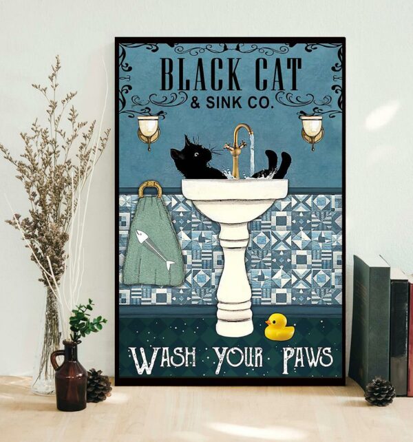 Black cat sink co wash your paws poster canvas