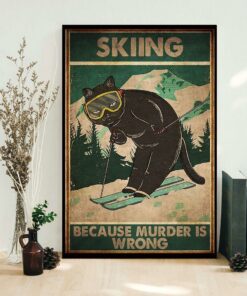Black cat skiing because murder is wrong vintage poster 1