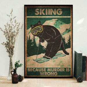 Black cat skiing because murder is wrong vintage poster