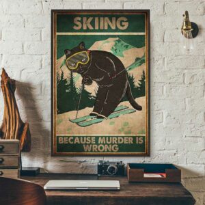 Black cat skiing because murder is wrong vintage poster 3