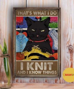 Black cat thats what I do I knit and I know things canvas 3