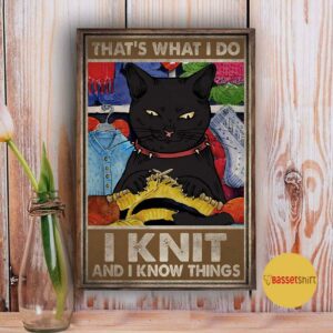 Black cat thats what I do I knit and I know things canvas 3