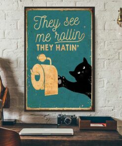 Black cat toilet paper they see me rolling they hatin poster 1