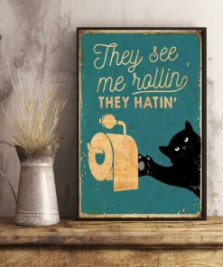 Black cat toilet paper they see me rolling they hatin poster 2