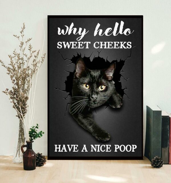 Black cat why hello sweet cheeks have nice poop canvas