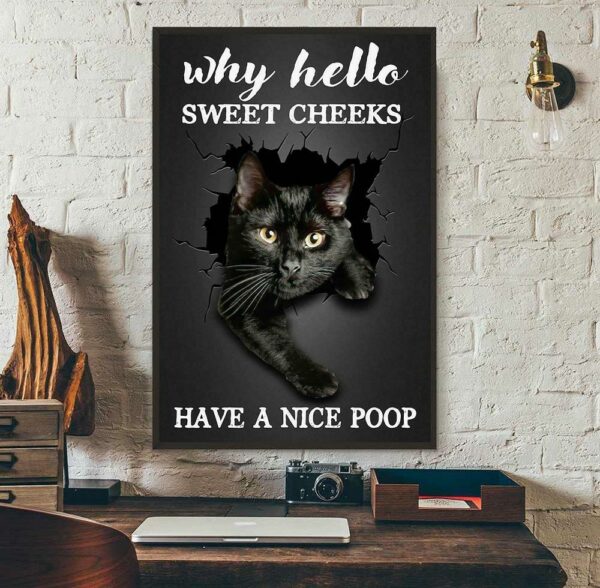 Black cat why hello sweet cheeks have nice poop canvas