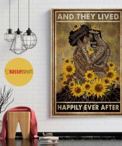 Black couple sunflower and she lived happily ever after vertical poster 1