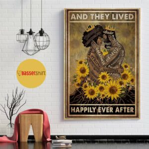 Black couple sunflower and she lived happily ever after vertical poster 1