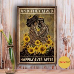 Black couple sunflower and she lived happily ever after vertical poster 3