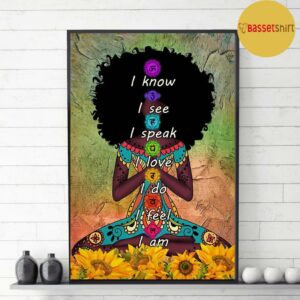 Black girl Yoga I know I see I speak I love I do I feel I am poster canvas 3