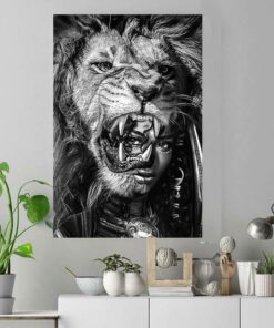 Black girl with lion black and white poster canvas 3 Black girl with lion black and white poster canvas 4