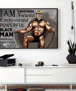 Black muscle man with crown i am greatness king landscape canvas 1