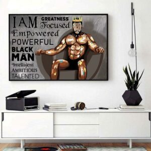 Black muscle man with crown i am greatness king landscape canvas 1