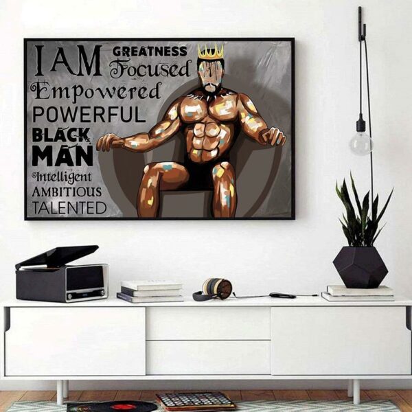 Black muscle man with crown i am greatness king landscape canvas