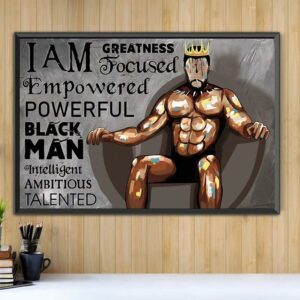 Black muscle man with crown i am greatness king landscape canvas 2