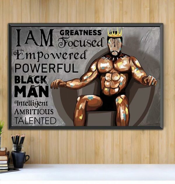 Black muscle man with crown i am greatness king landscape canvas