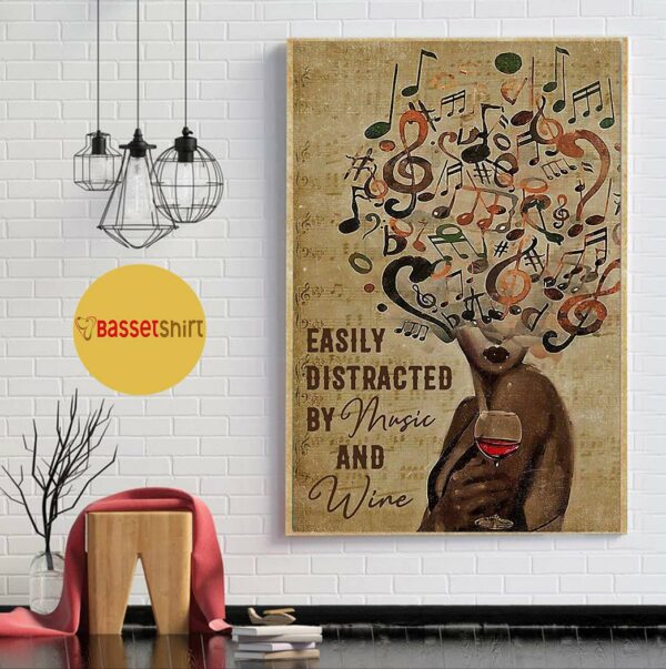 Black woman art easily distracted by music and wine print canvas