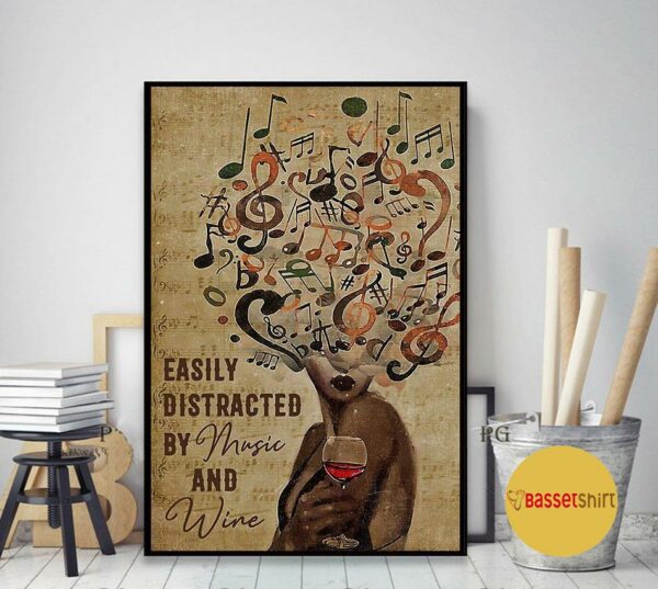 Black woman art easily distracted by music and wine print canvas