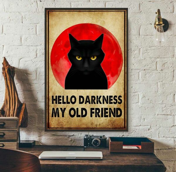 Bloodmoon cat hello darkness my old friend poster canvas